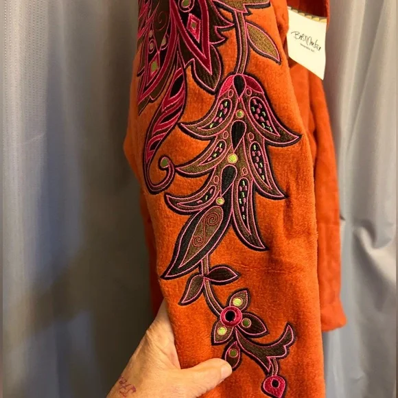 Bob Mackie Wearable Art Coat buttons NWT  1X burnt soft dead stock - Picture 4 of 11